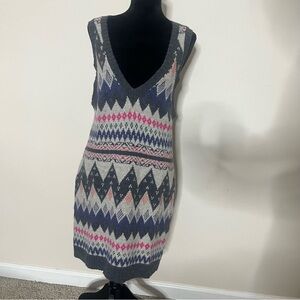 Urban Outfitters‎ Kimchi & Blue Gray/Pink Deep V Knit Sweater Mini Dress Size L